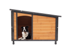 46"Dog House Outdoor & Indoor Heated Wooden Dog Kennel for Winter with Raised Feet Weatherproof for Large Dogs(Gold red and black)PVC waterproof roof(