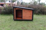 46"Dog House Outdoor & Indoor Heated Wooden Dog Kennel for Winter with Raised Feet Weatherproof for Large Dogs(Gold red and black)PVC waterproof roof(