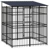 Outdoor Dog Kennel with Roof Steel 39.7 ft¬≤